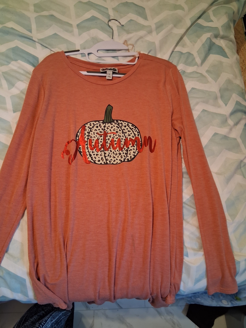 Women's Long Sleeve Pumpkin Graphic Top - Rust Orange